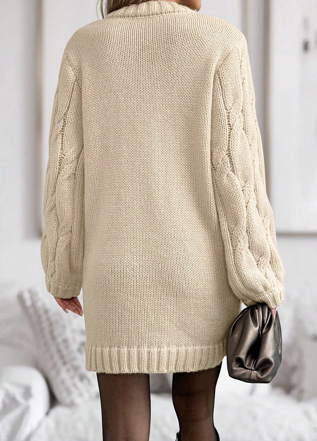 Кремовое кэжуал платье платье-свитер SHEIN однотонное