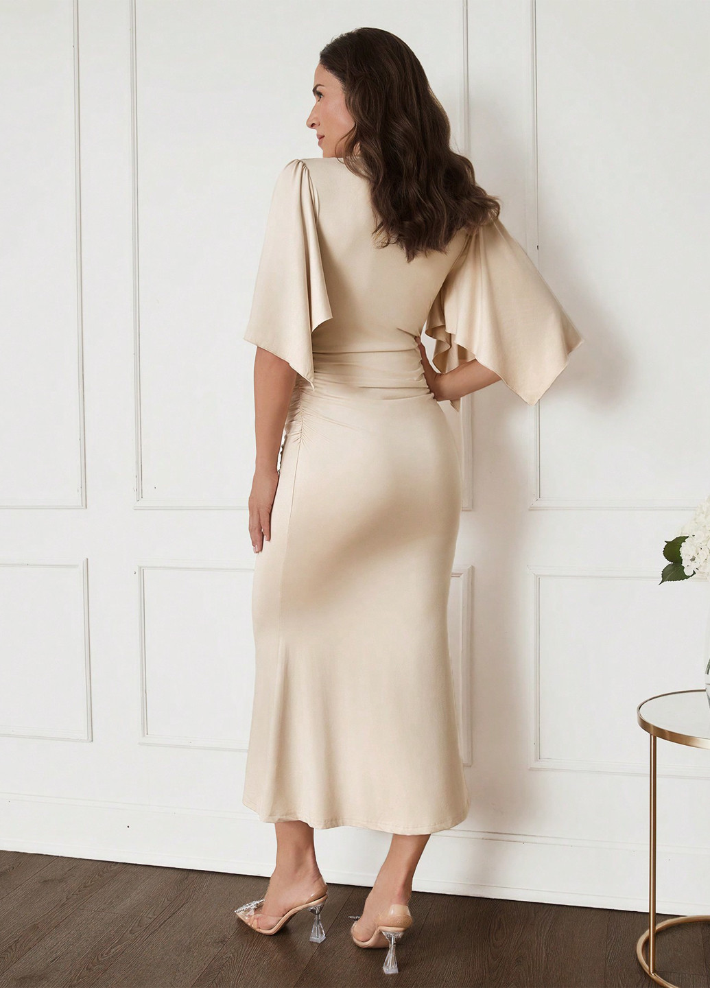 Кремовое праздничный, кэжуал платье для беременных SHEIN однотонное