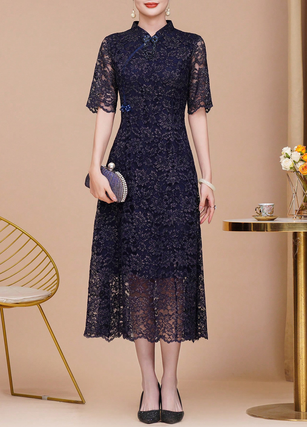 Синее коктейльное, вечернее платье SHEIN однотонное