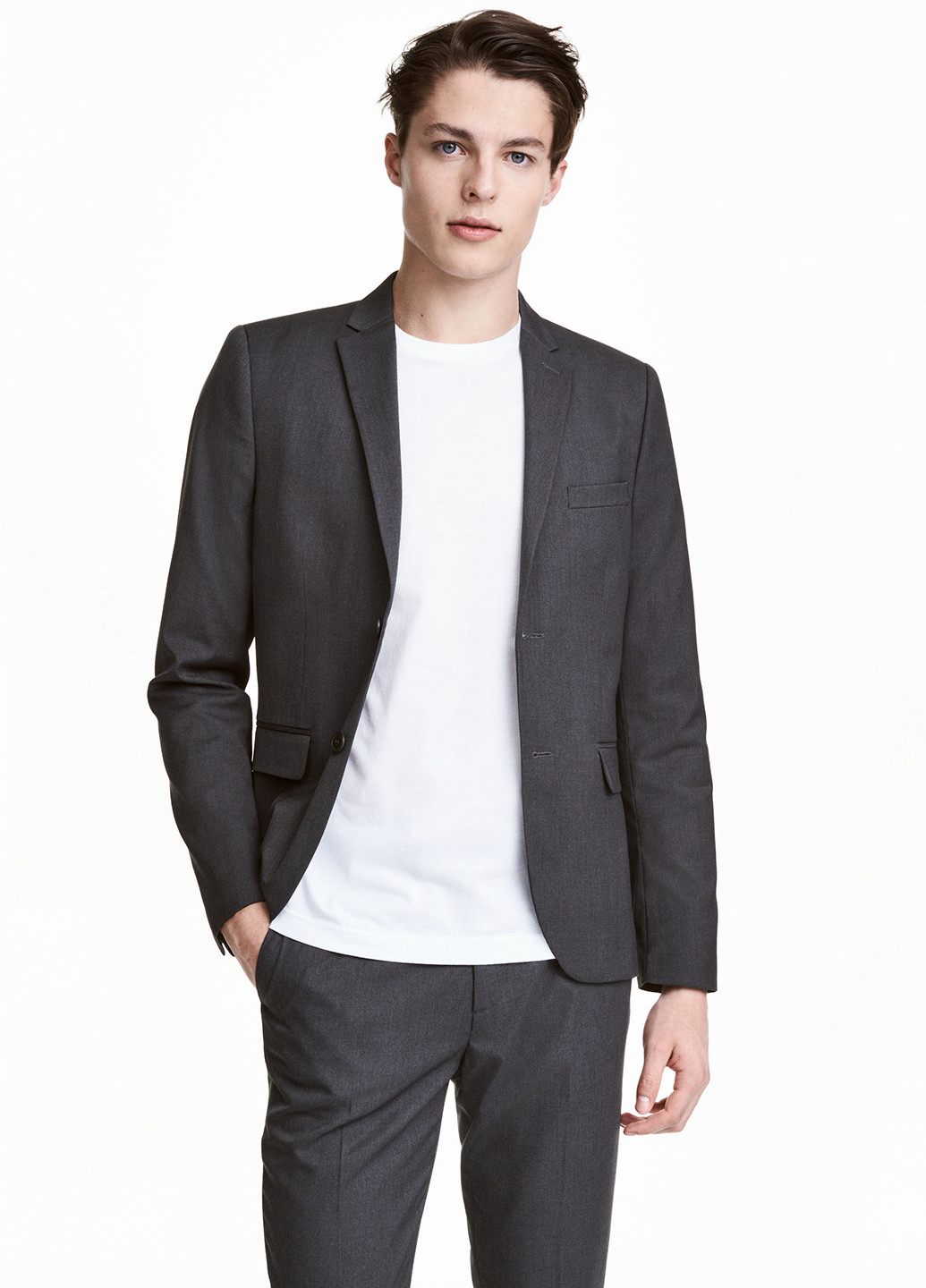 Пиджак H&M с длинным рукавом однотонный тёмно-серый деловой
