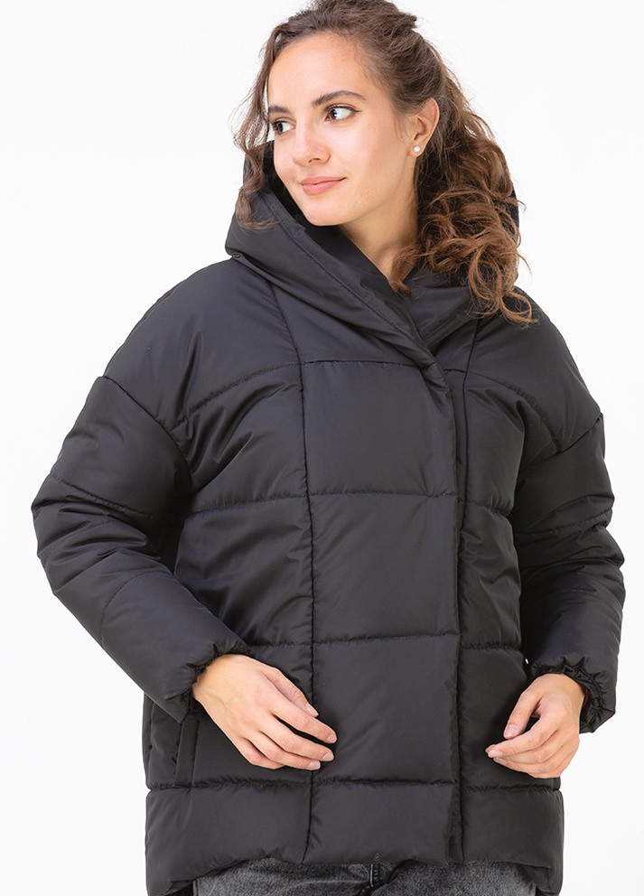Черная зимняя куртка-одеяло "" с объемным капюшоном romashka Ромашка Рига