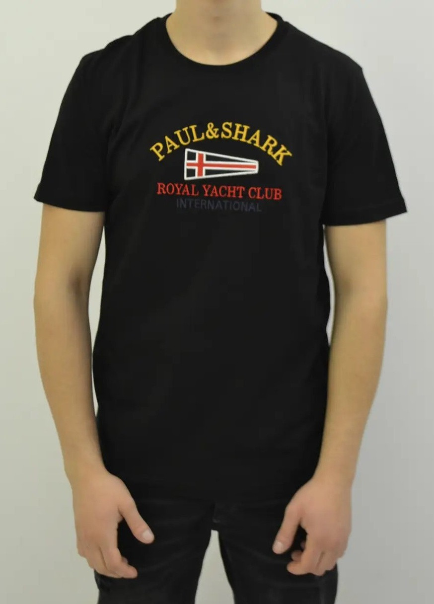 Чорна футболка чоловіча Paul & Shark Men's Black Embroidered T-shirt