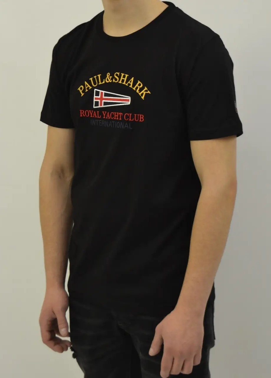 Черная футболка мужская Paul & Shark Men's Black Embroidered T-shirt