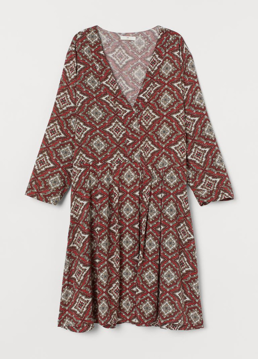 Терракотовое кэжуал платье с треугольным вырезом H&M однотонное