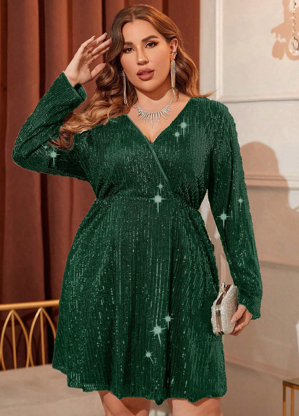 Темно-зеленое коктейльное платье клеш SHEIN однотонное