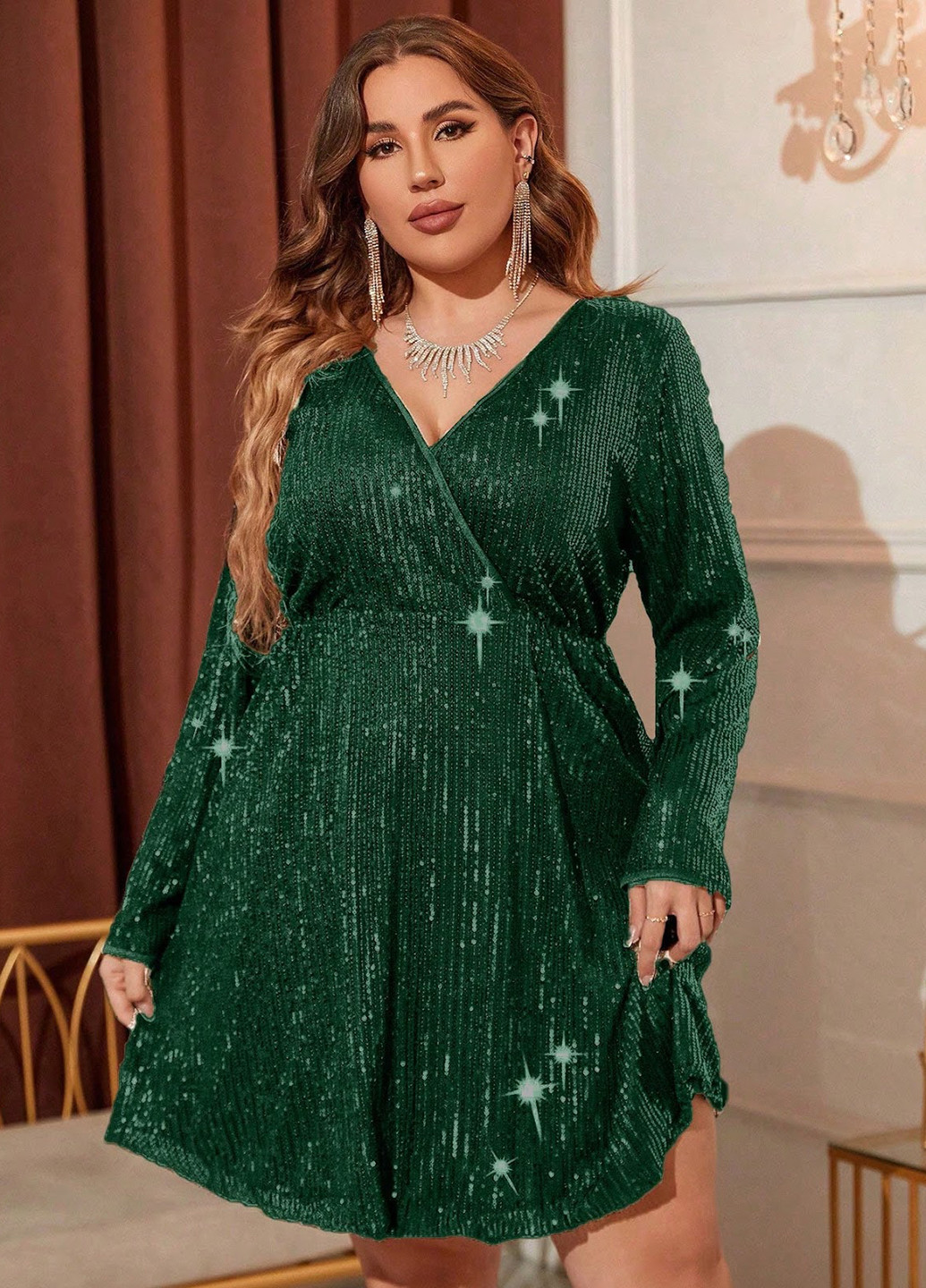 Темно-зеленое коктейльное платье клеш SHEIN однотонное