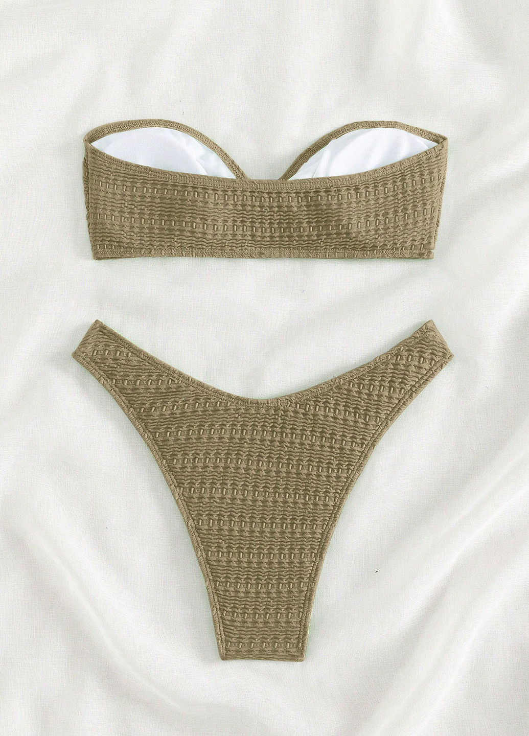 Оливковый (хаки) летний купальник (лиф, трусики) бандо, раздельный SHEIN