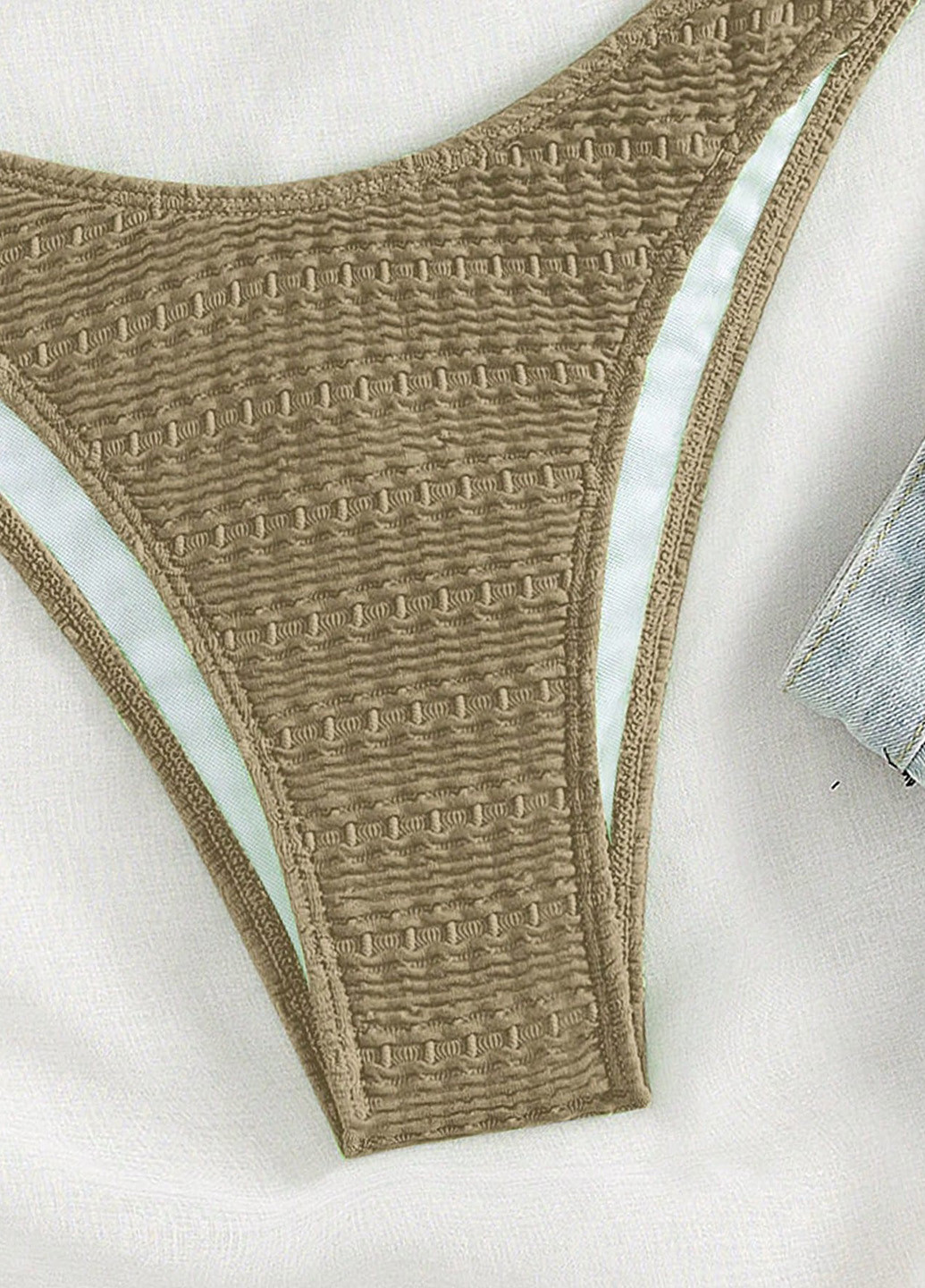 Оливковый (хаки) летний купальник (лиф, трусики) бандо, раздельный SHEIN