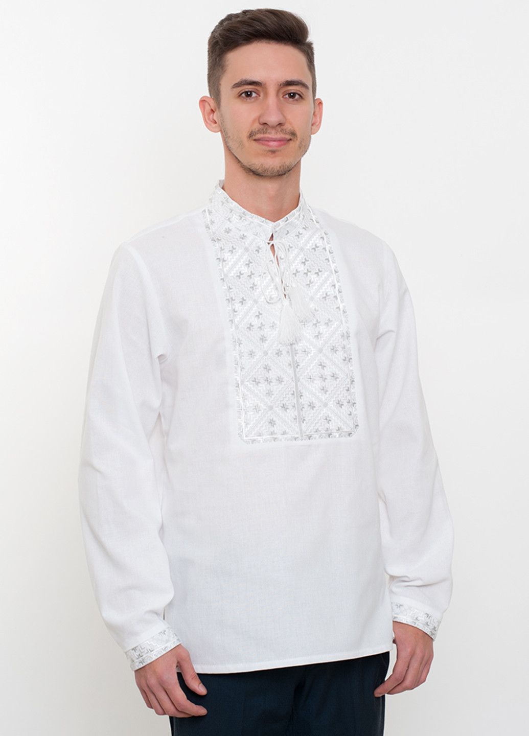 Белая кэжуал рубашка Vyshyvanka с длинным рукавом