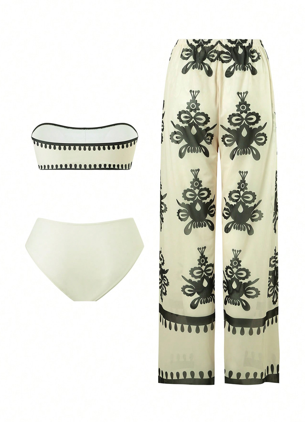 Комбинированный демисезонный комплект (купальный лиф, трусики, брюки) бандо, раздельный SHEIN