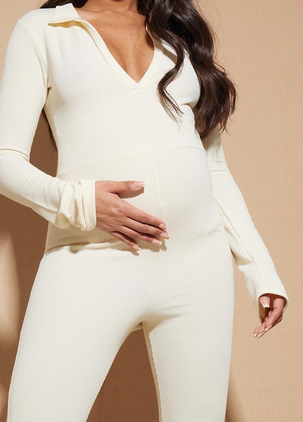 Комбинезон для беременных PrettyLittleThing комбинезон-брюки однотонный молочный кэжуал полиэстер