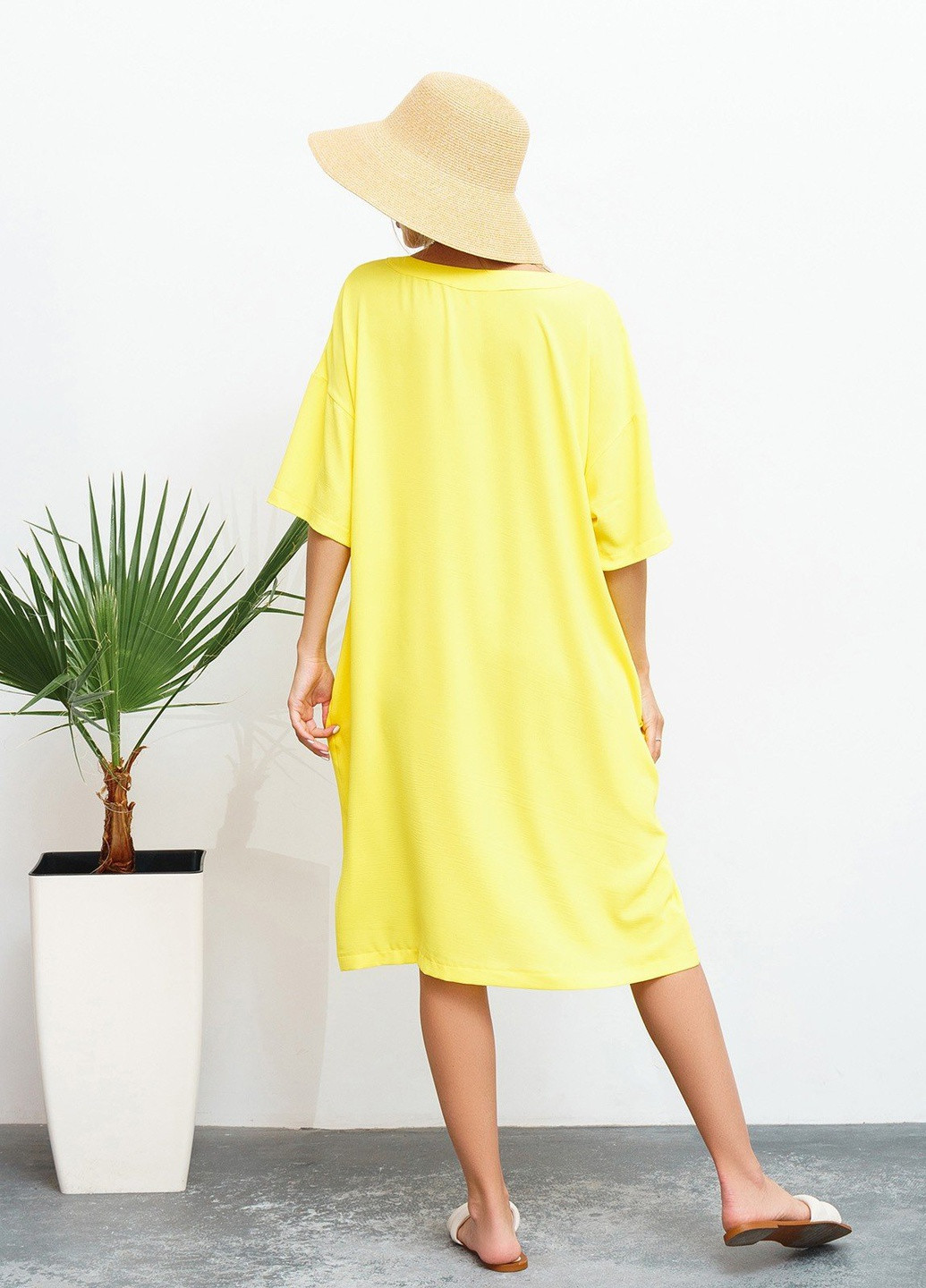 Желтое повседневный платье женское оверсайз ISSA PLUS однотонное