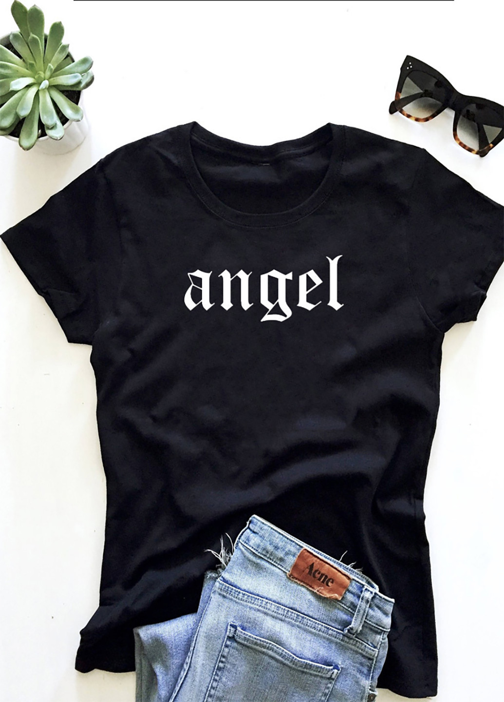 Чорна демісезон футболка жіноча чорна angel Zuzu
