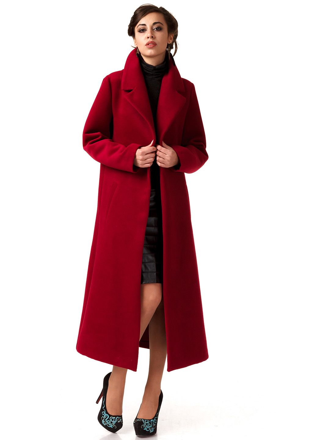 Бордовое демисезонное Пальто однобортное Helga Martin