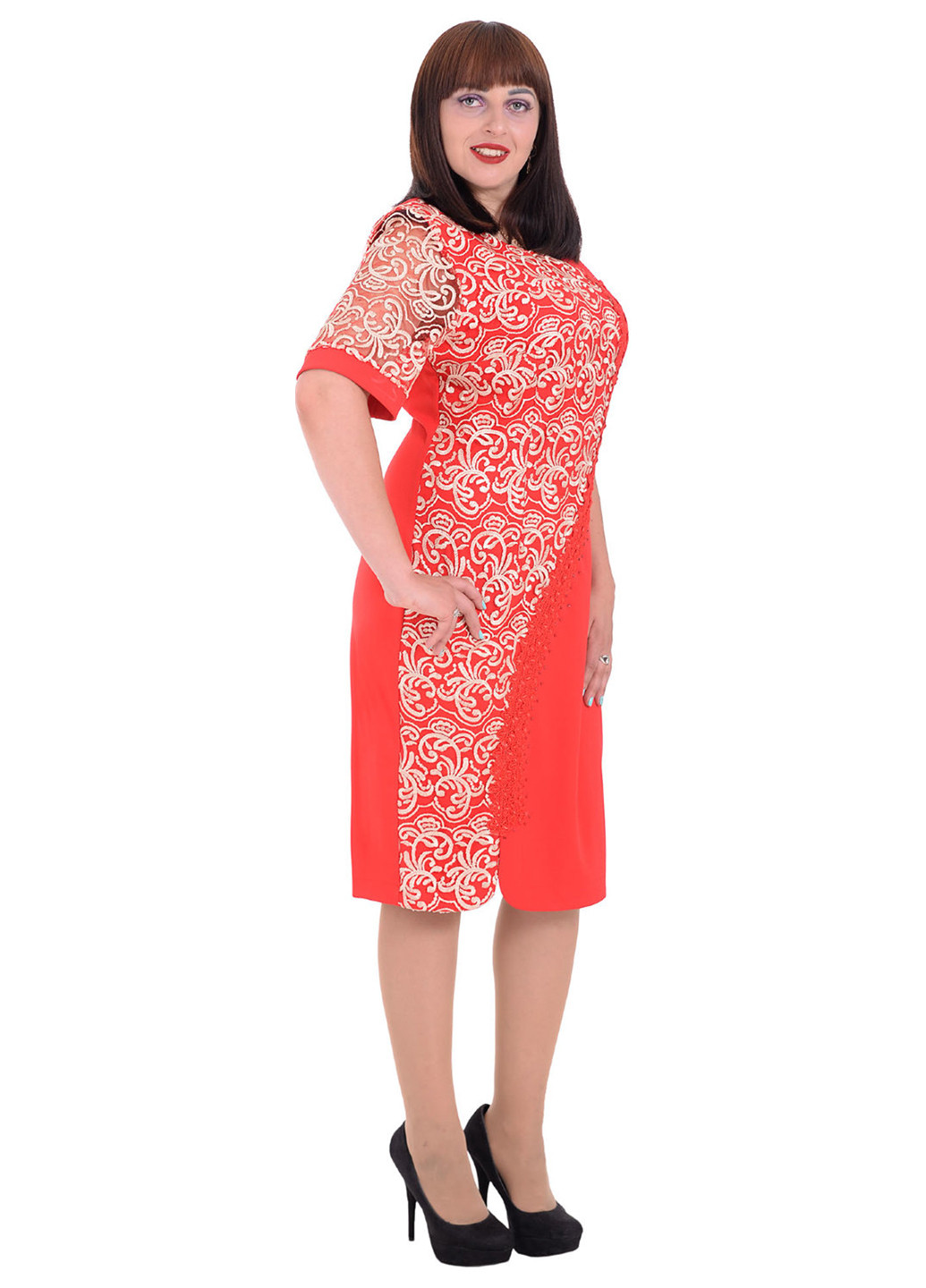 Помаранчево-червона кежуал сукня Alenka Plus однотонна