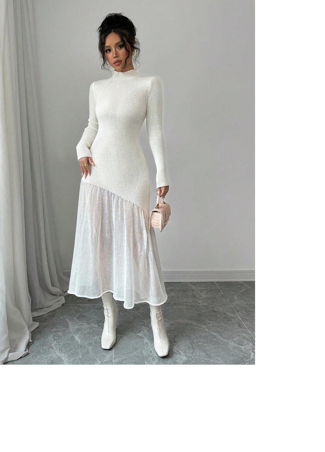 Світло-бежева кежуал сукня сукня светр SHEIN однотонна