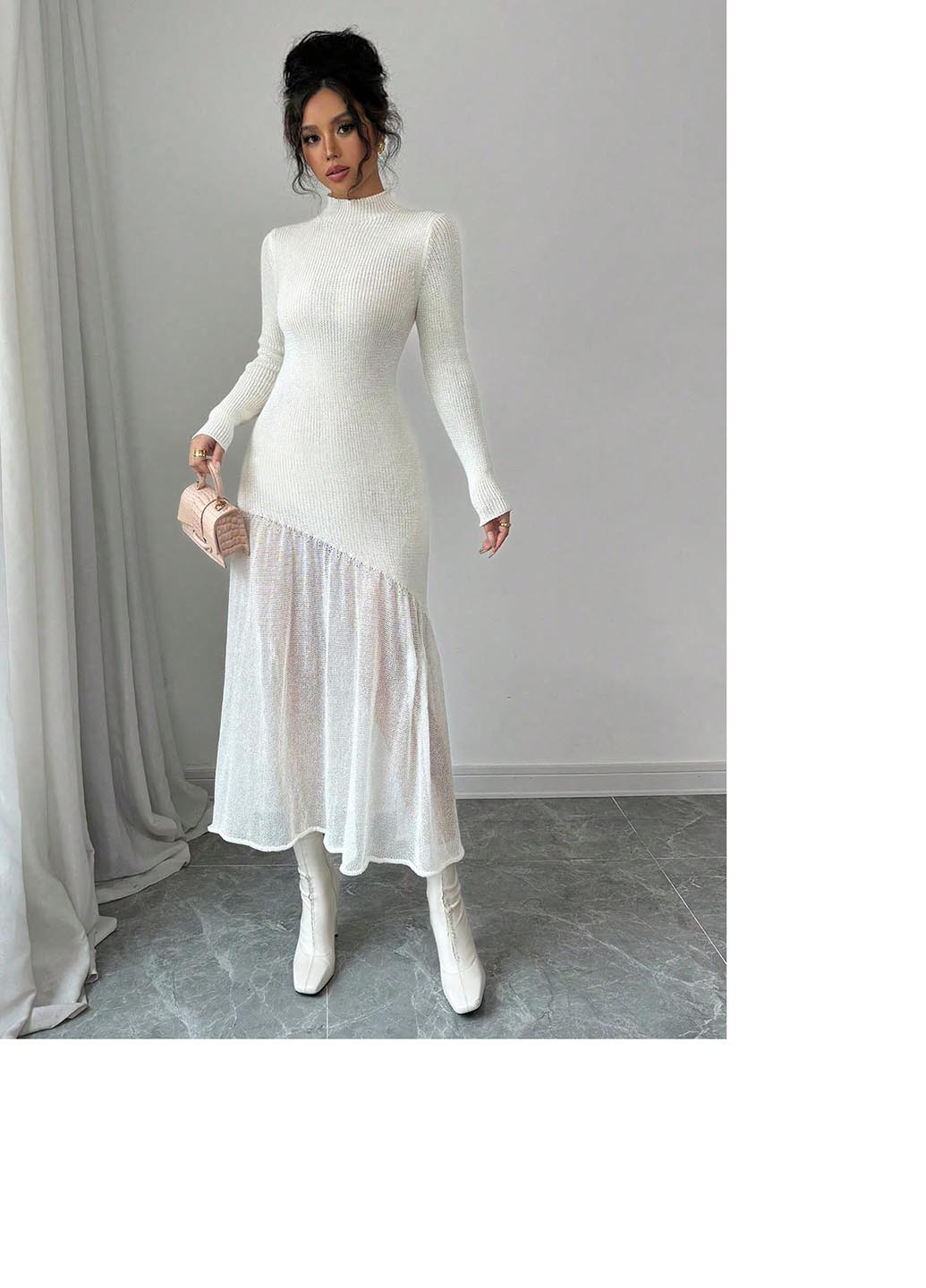 Світло-бежева кежуал сукня сукня светр SHEIN однотонна