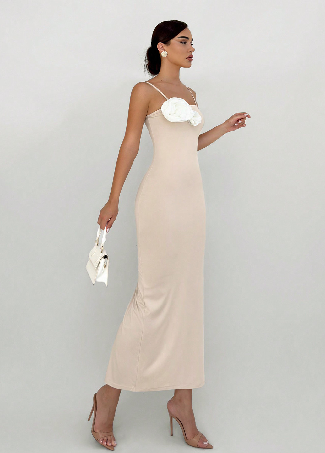 Кремовое праздничный, кэжуал платье платье-комбинация SHEIN однотонное