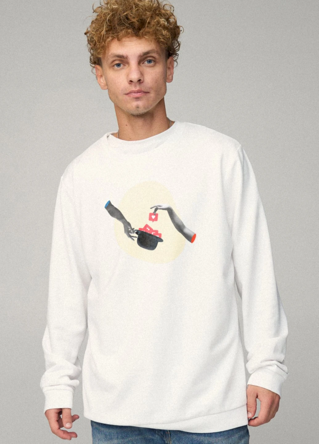 Белый світшот чоловічий oversize /no flis/ YAPPI рисунок (254557469)