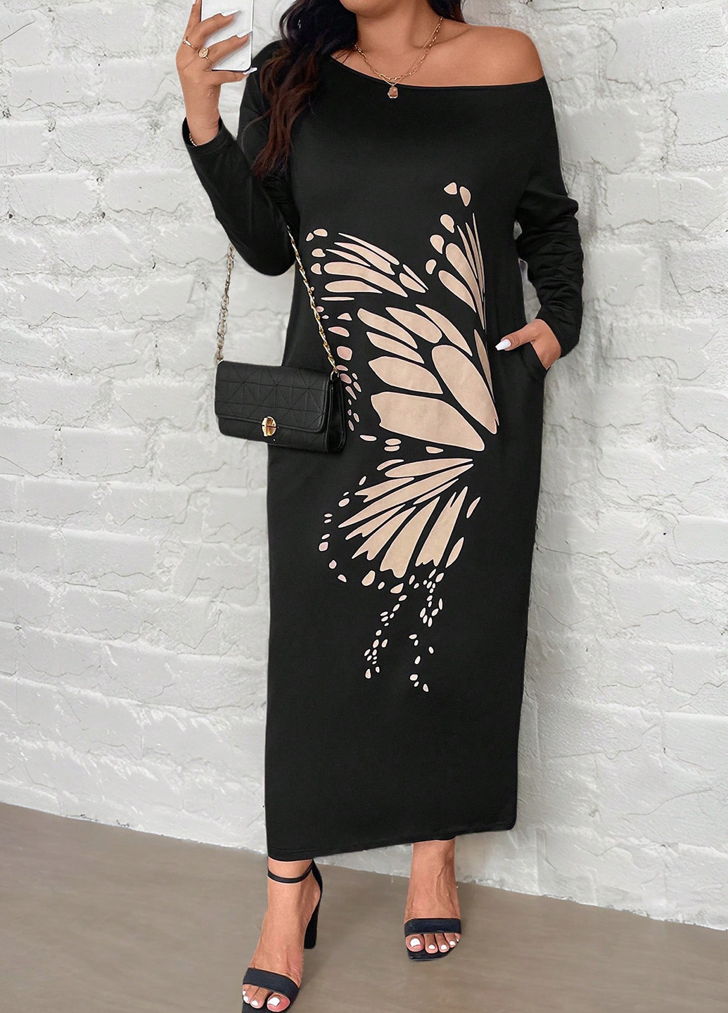 Чорна кежуал сукня футляр SHEIN метелики