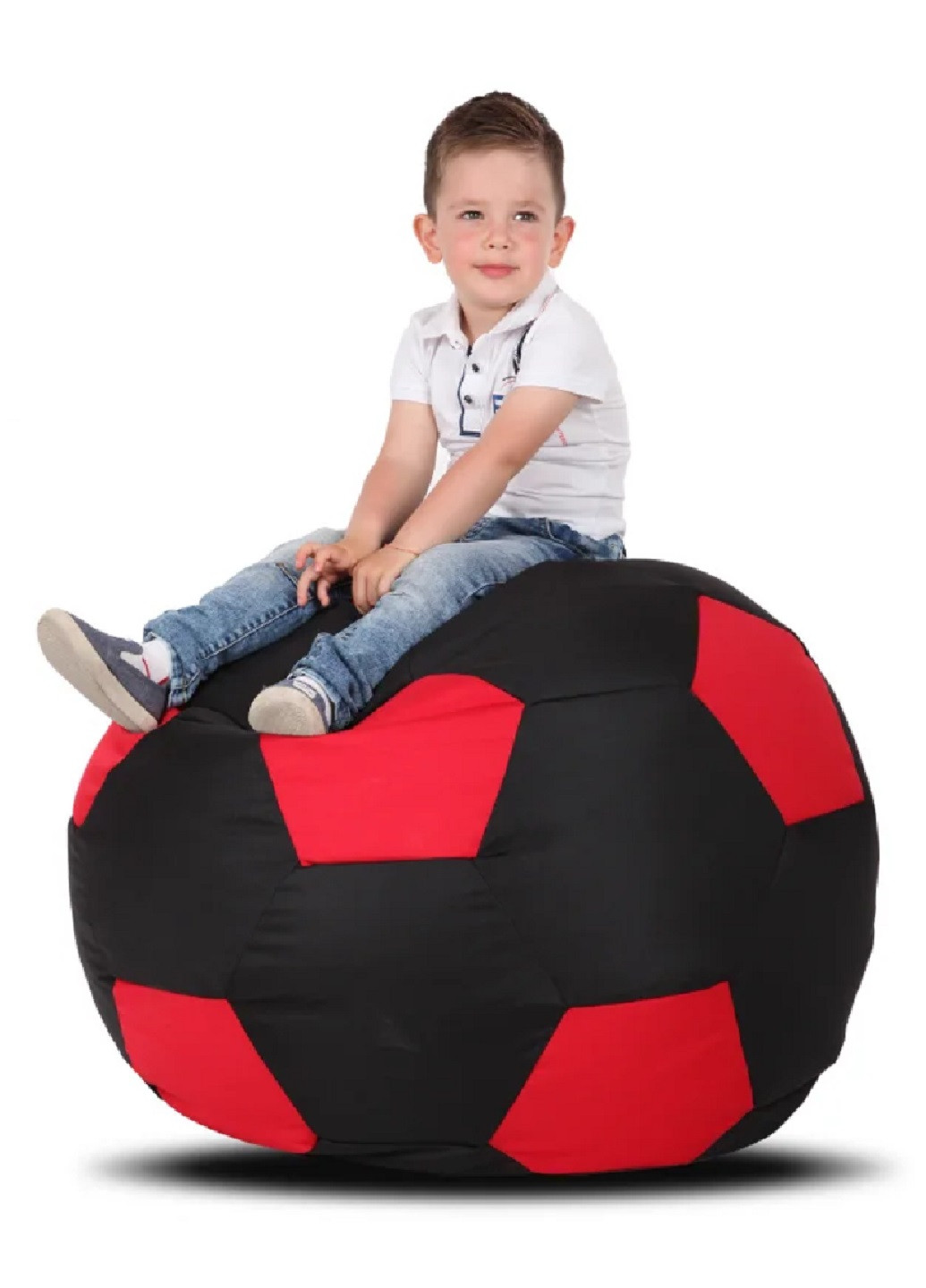 Безкаркасне крісло мішок футбольний м'яч 70х70 см (31239-Нов) Чорний з червоним Francesco Marconi (251125741)
