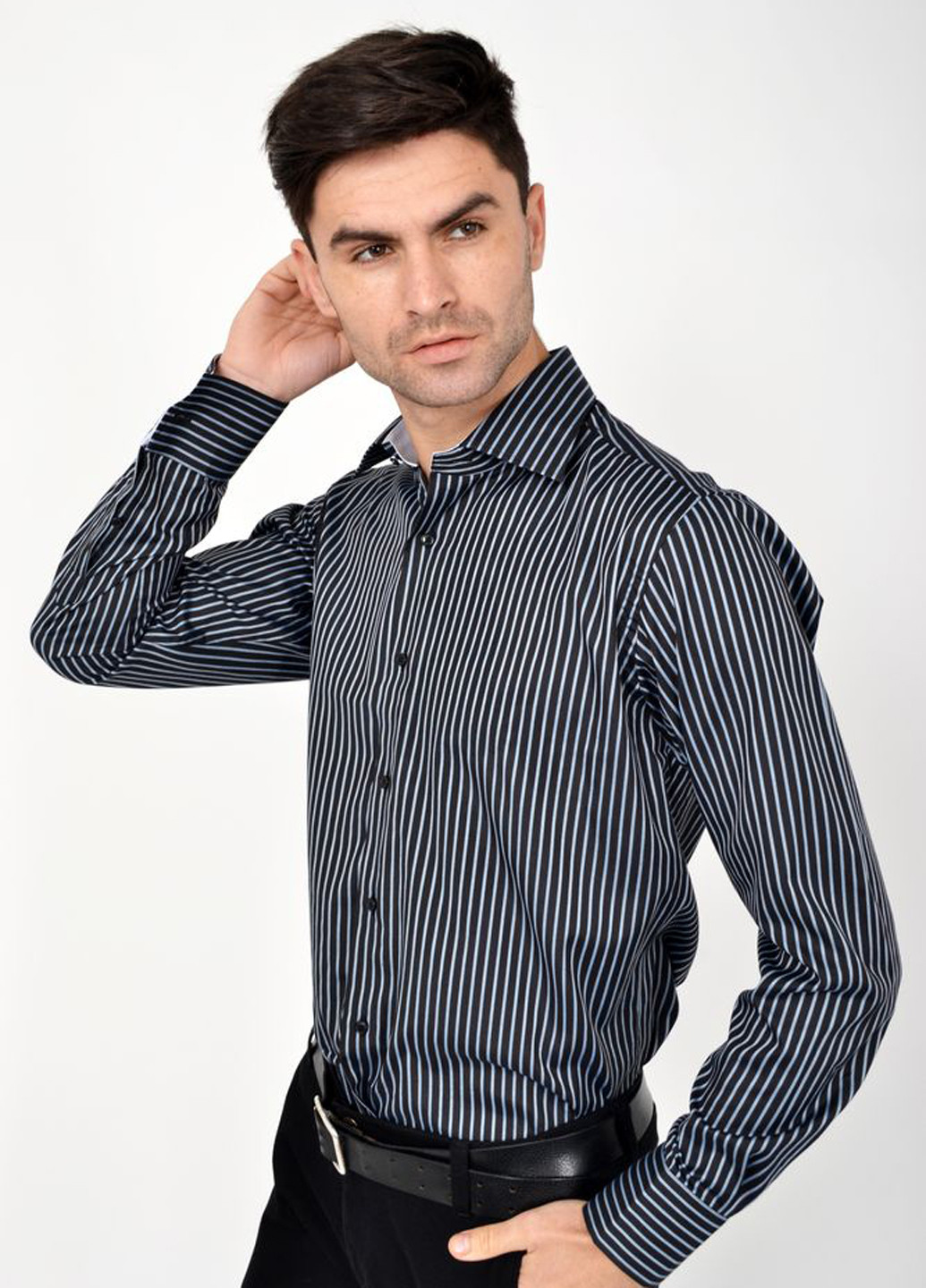 Графитовая кэжуал рубашка в полоску Ager с длинным рукавом