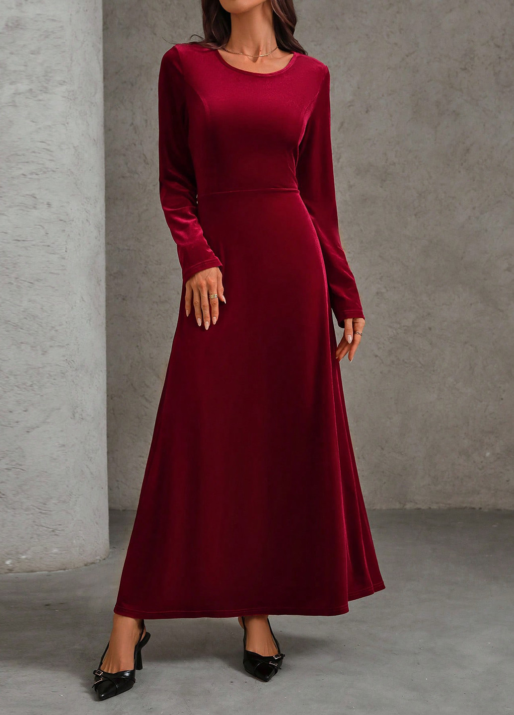 Вишнева святковий, вечірня, кежуал сукня кльош, а-силует SHEIN однотонна