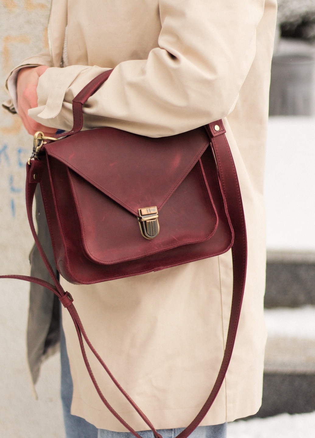 Женская деловая сумка ручной работы из винтажной натуральной кожи бордового цвета Boorbon (253342379)