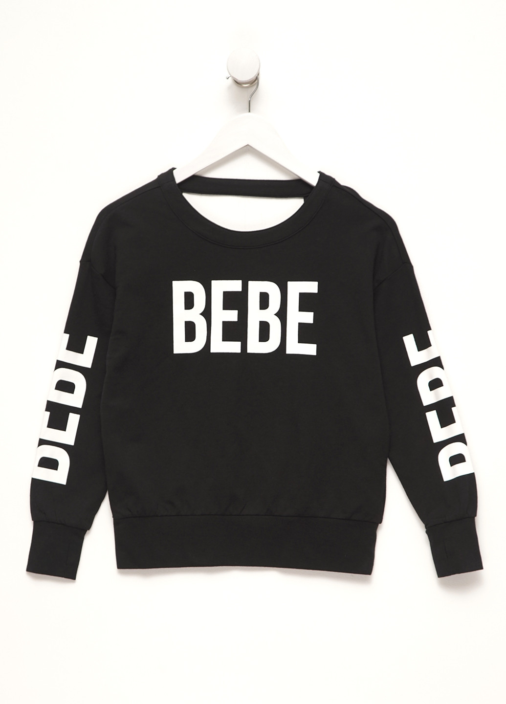 Bebe світшот напис чорний кежуал бавовна, трикотаж