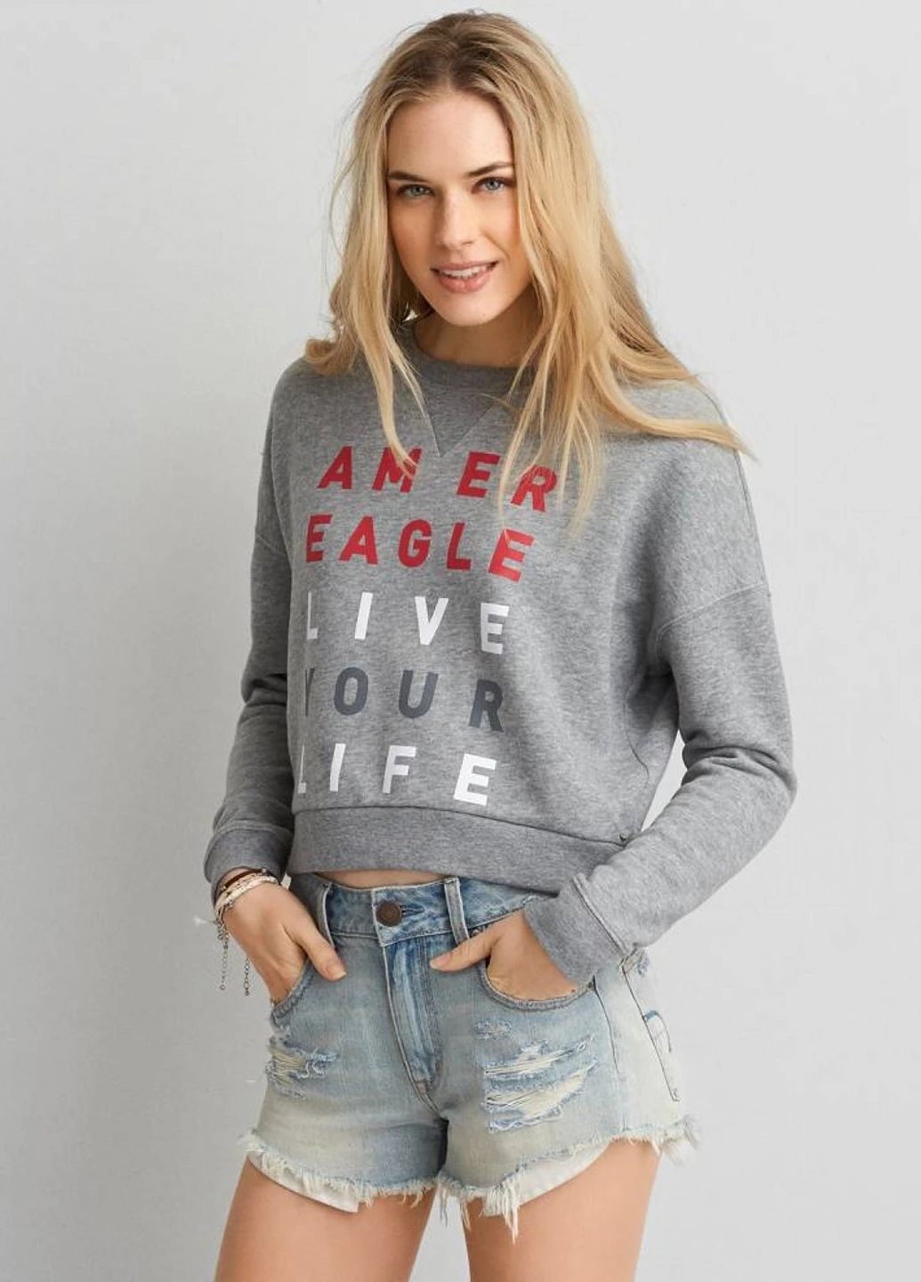 Сірий світшот American Eagle напис (17725051)