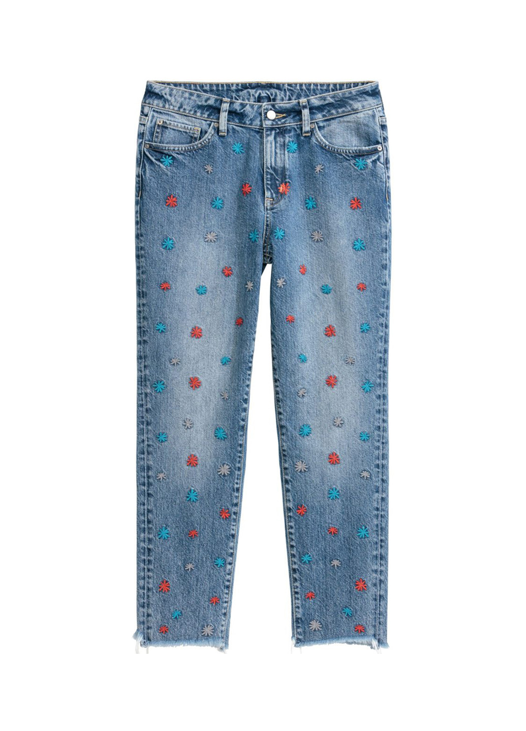 Джинси H&M завужені квіткові сині джинсові бавовна