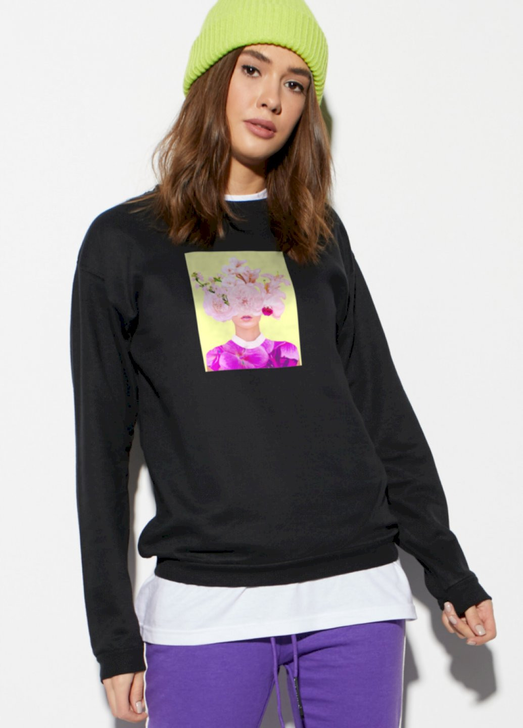 Чорний світшот жіночий /no flis/ YAPPI малюнок (251467757)