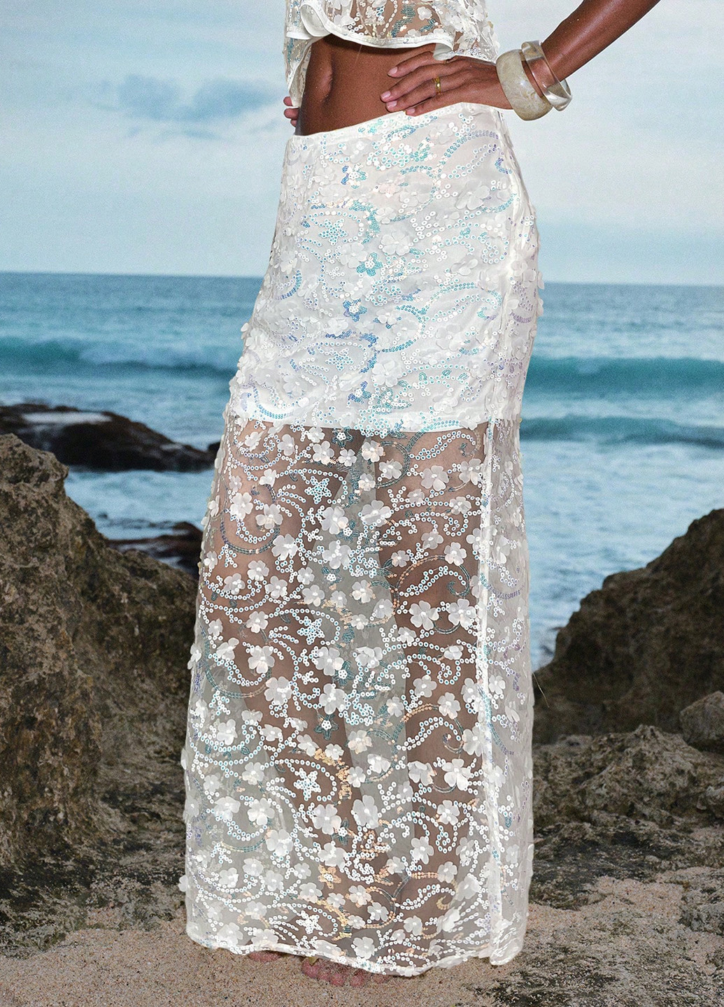 Белая праздничный, вечерний цветочной расцветки юбка SHEIN