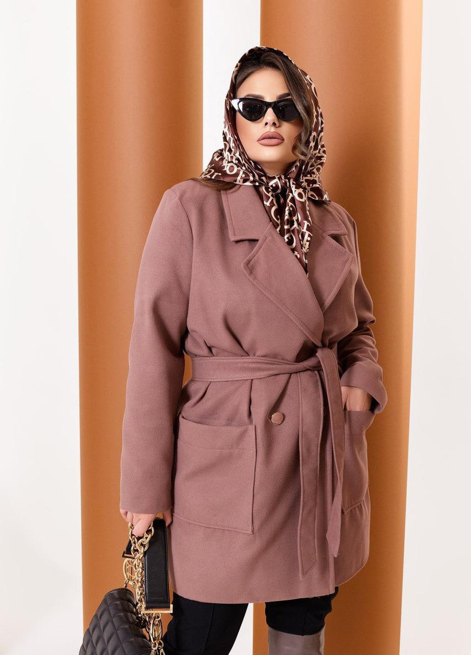 Темно-бежеве Женское пальто из кашемира на подкладке с поясом капучино р.52\54 376131 New Trend