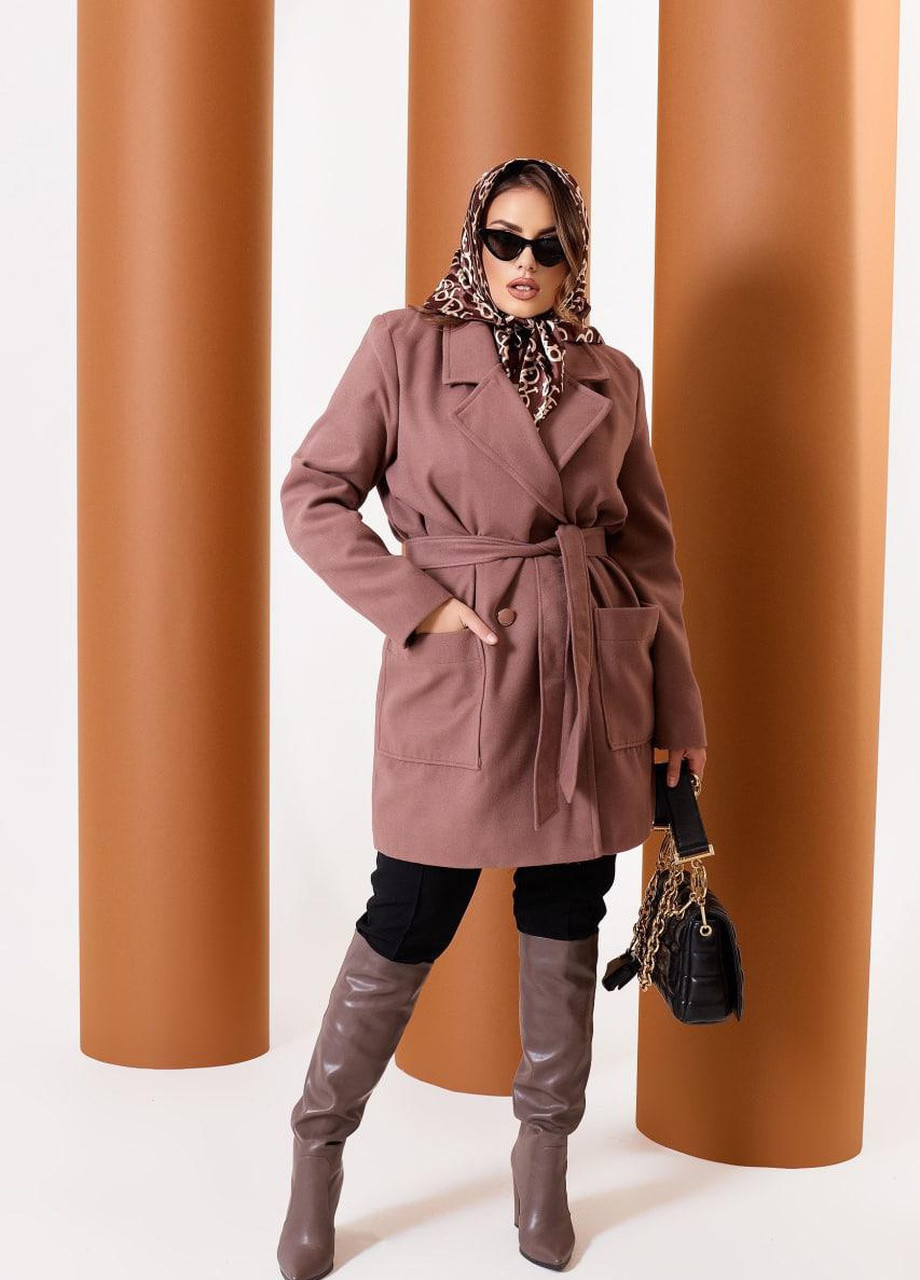 Темно-бежеве Женское пальто из кашемира на подкладке с поясом капучино р.52\54 376131 New Trend
