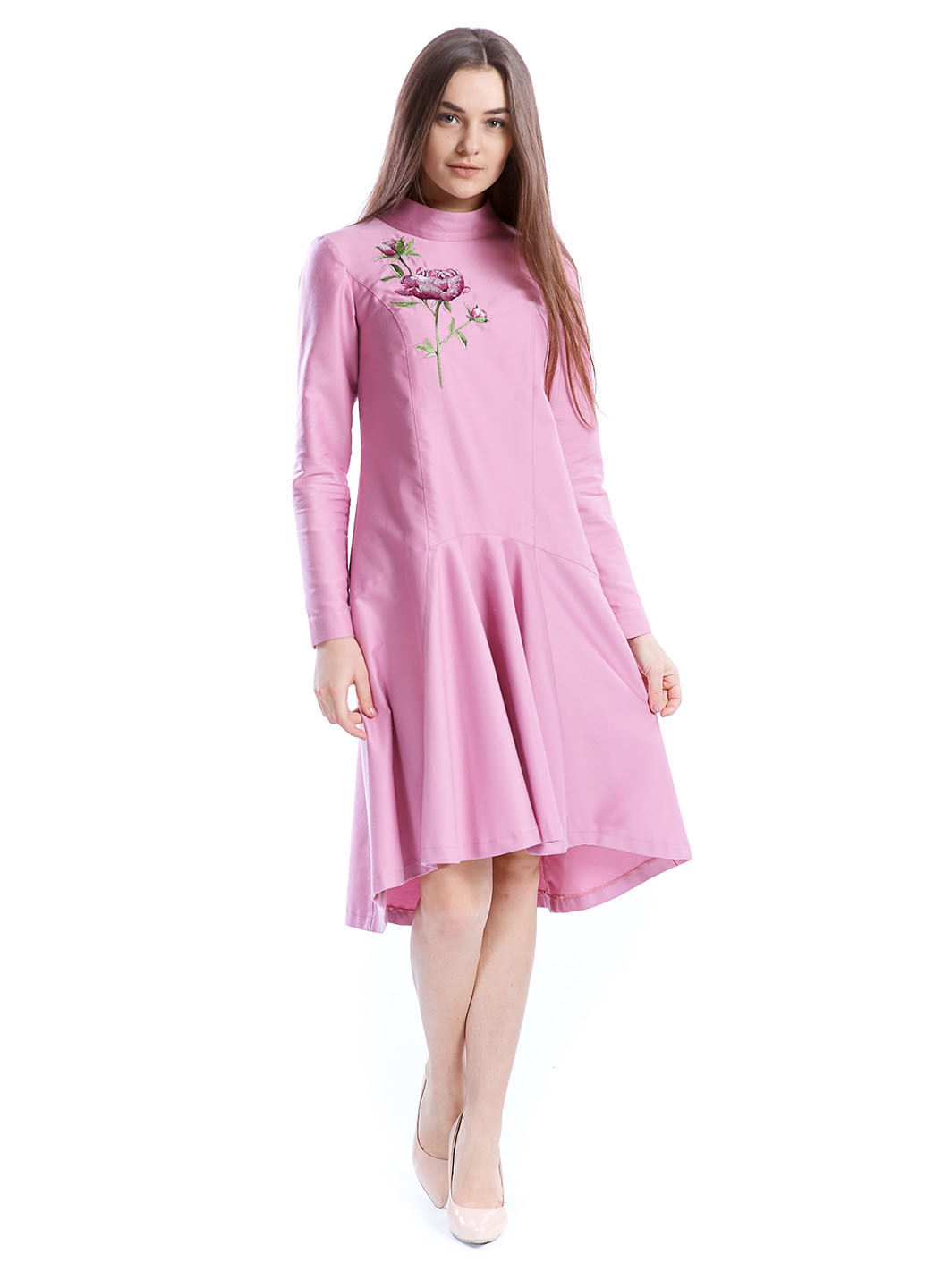 Розовое кэжуал платье миди Edelvika с цветочным принтом