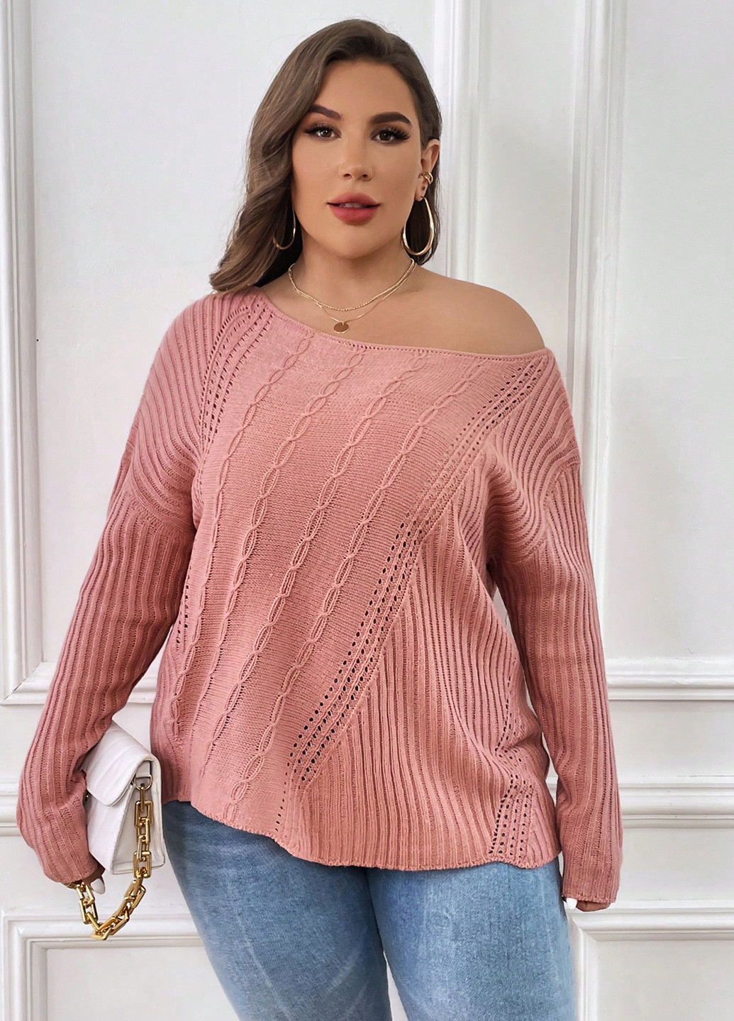 Светло-розовый демисезонный свитер SHEIN