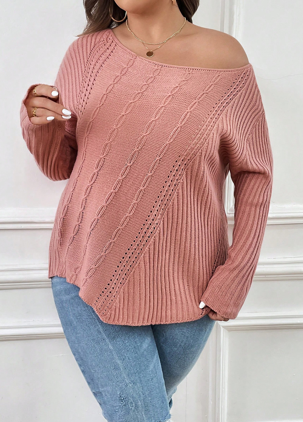 Светло-розовый демисезонный свитер SHEIN