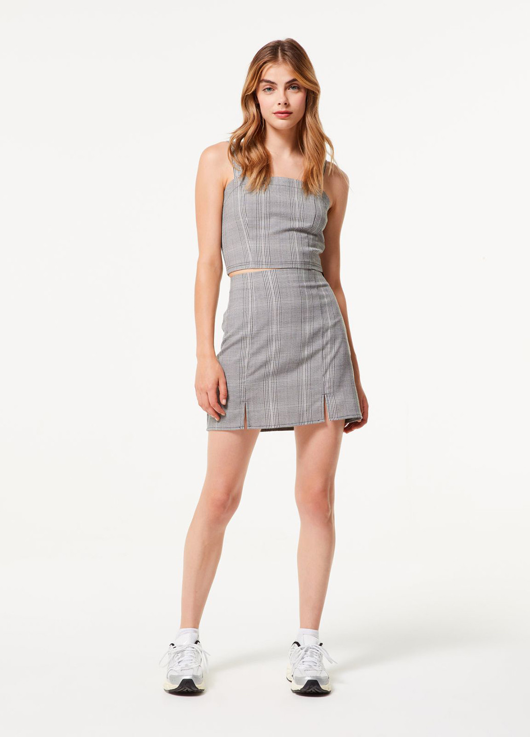 Серая кэжуал в клетку юбка Jennyfer а-силуэта (трапеция)