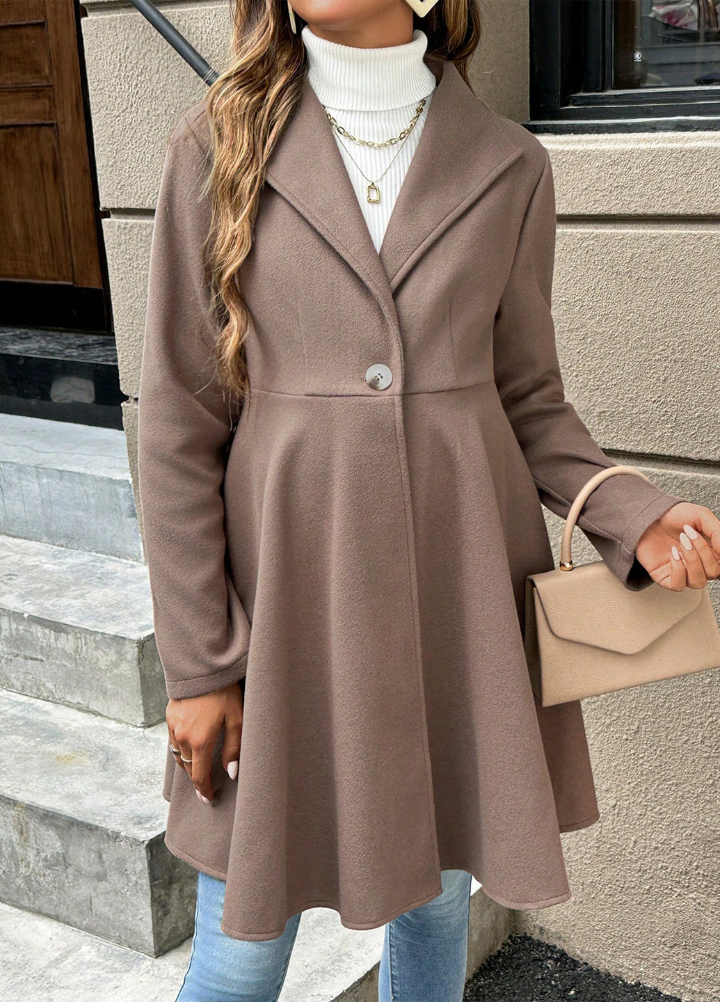 Светло-коричневое демисезонное Пальто для беременных однобортное SHEIN