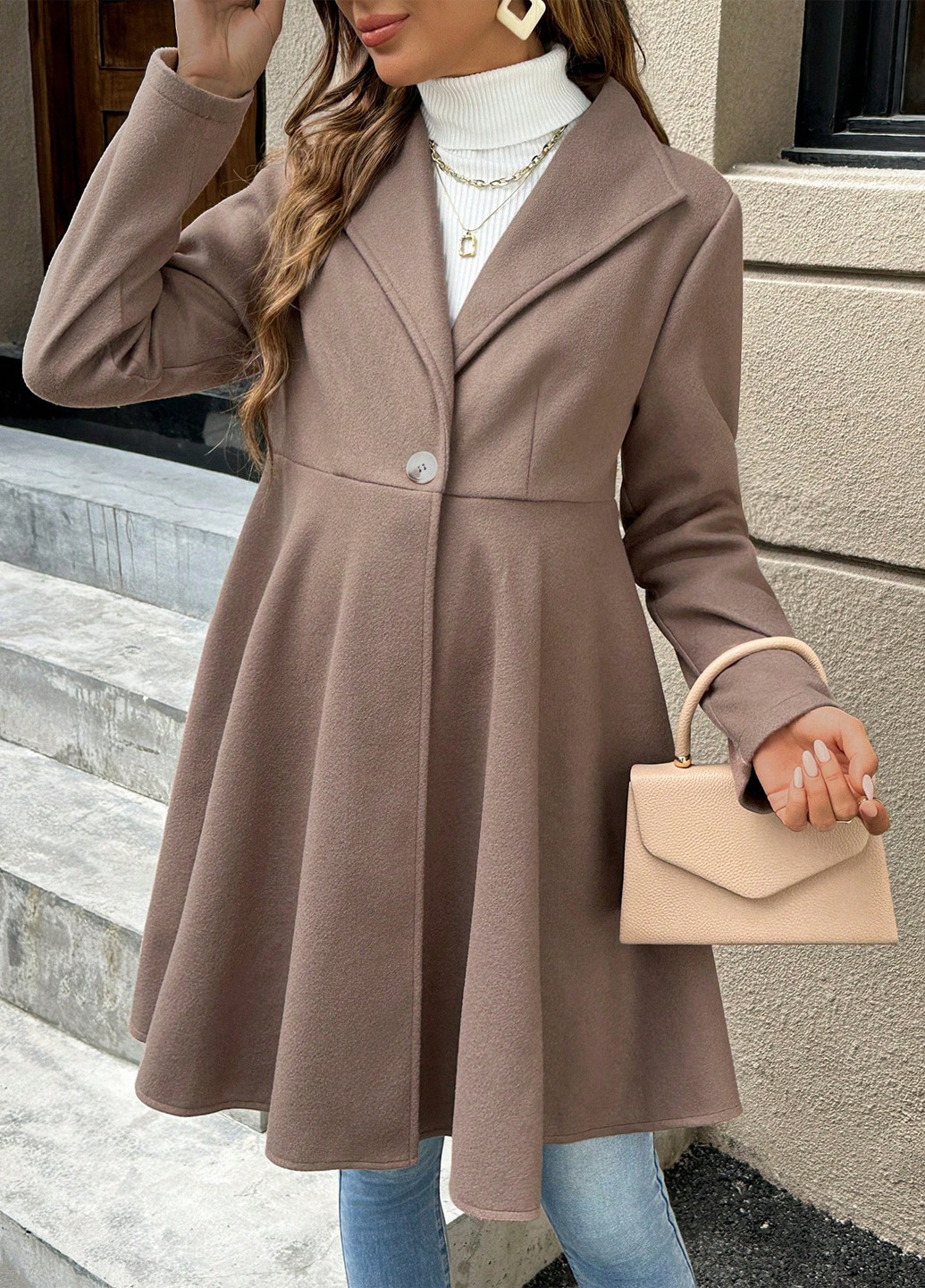 Светло-коричневое демисезонное Пальто для беременных однобортное SHEIN