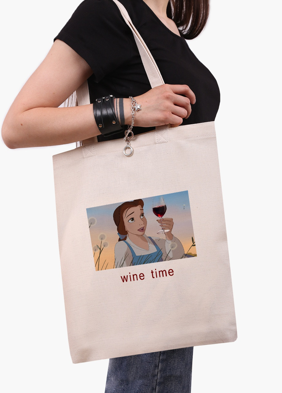 Эко сумка шоппер белая Белль с вином Дисней (Disney Belle) (9227-1429-WT) Еко сумка шоппер біла 41*35 см MobiPrint (215943728)