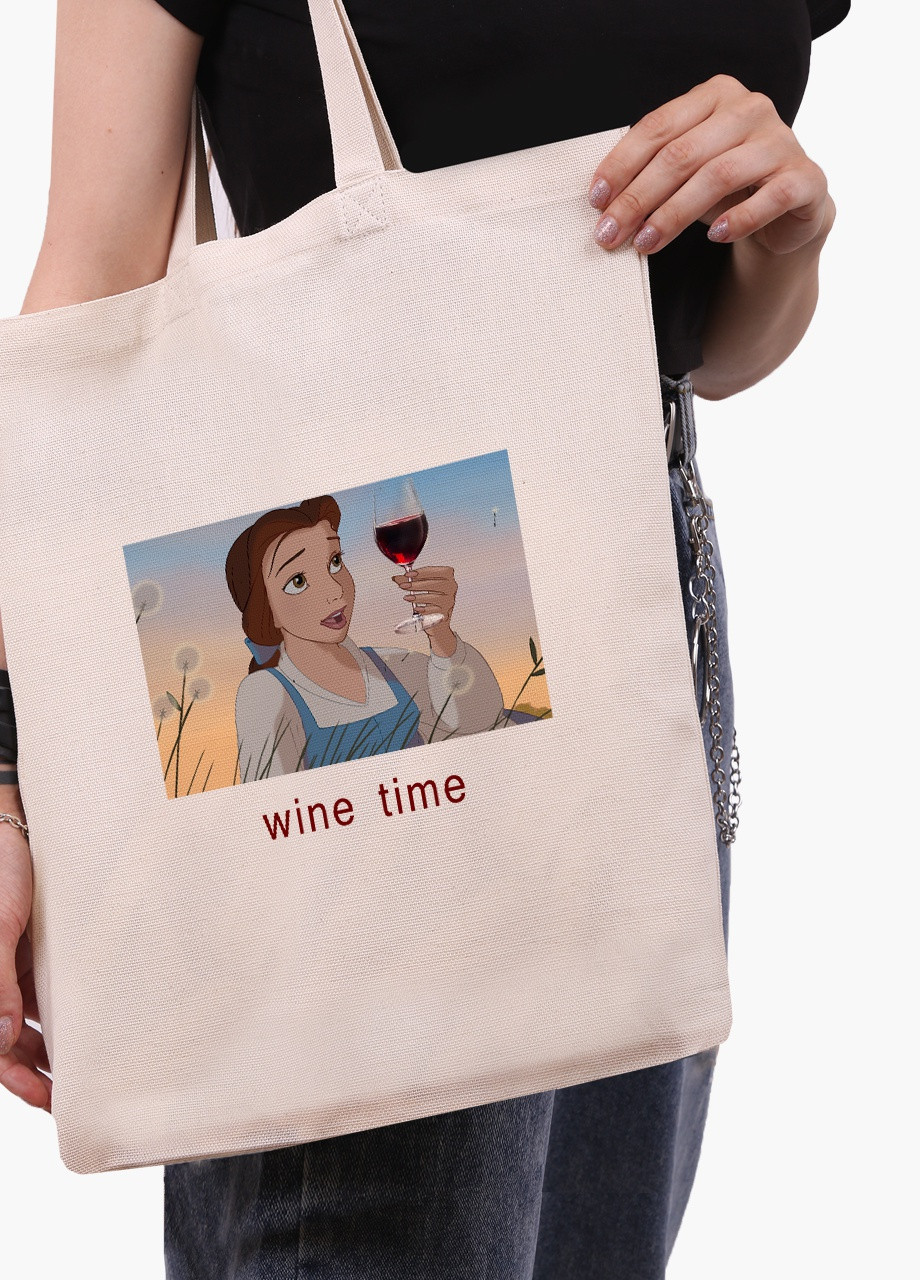 Еко сумка шоппер біла Белль з вином Дісней (Disney Belle) (9227-1429-WT) Еко сумка шоппер біла 41*35 см MobiPrint (215943728)