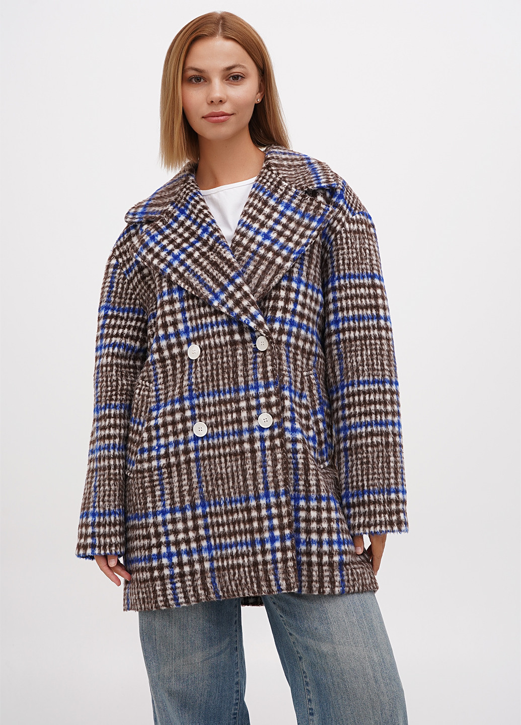 Комбіноване Кежуал пальто двобортне Monki в клітинку