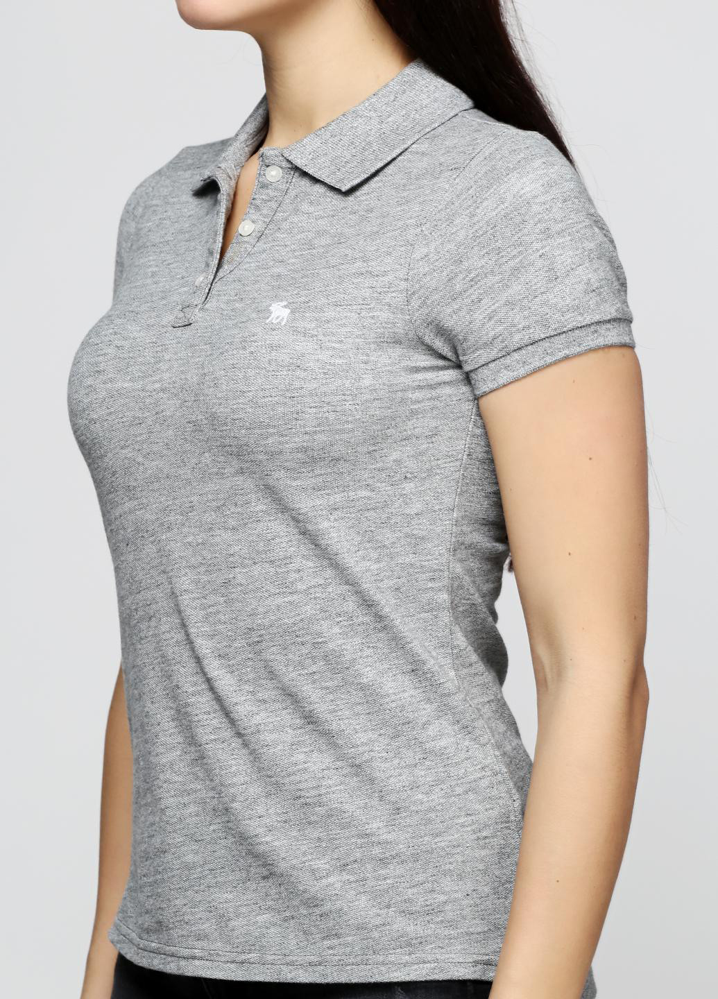 Серая женская футболка-поло Abercrombie & Fitch с логотипом
