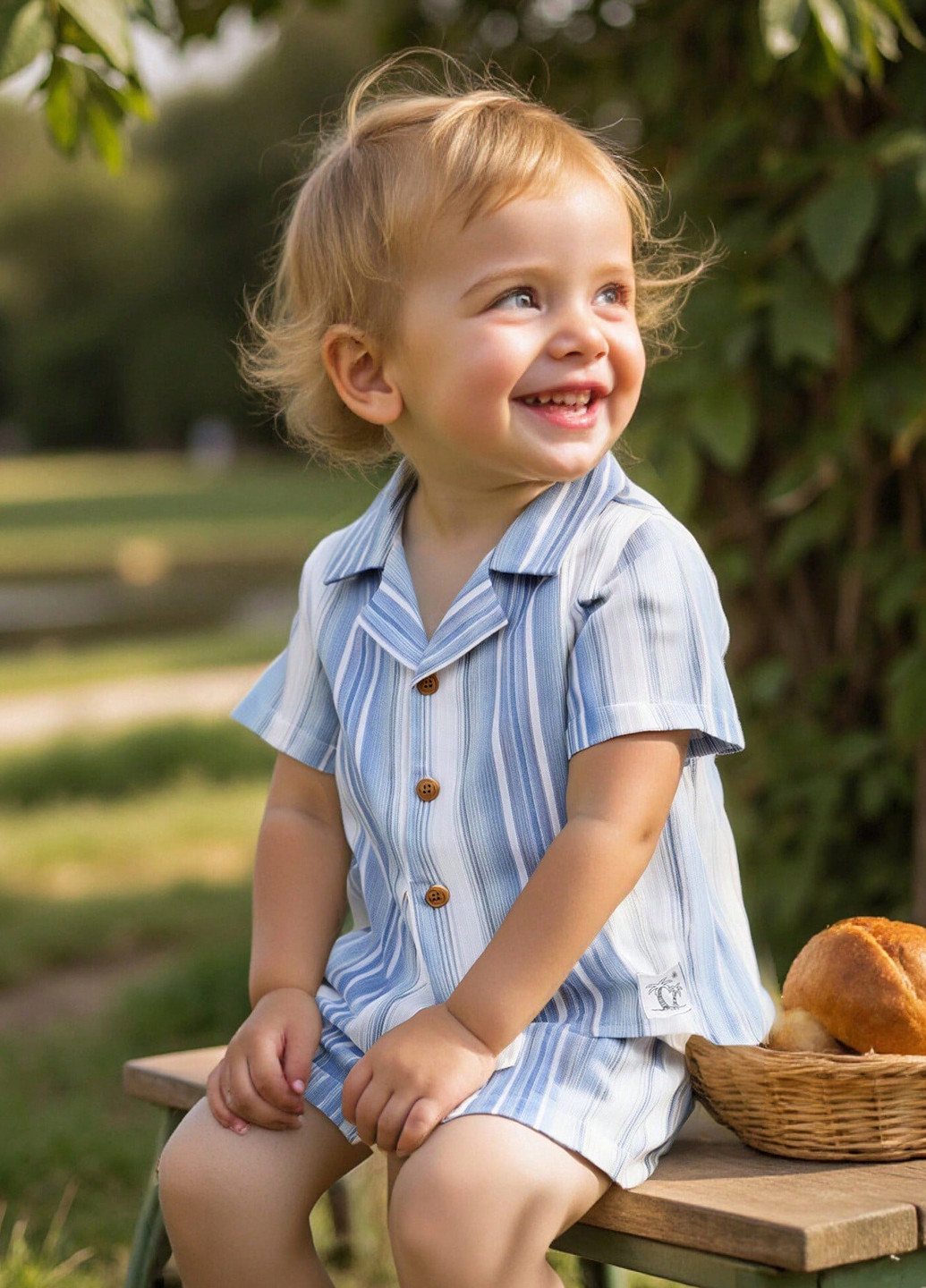 Блакитний літній костюм (сорочка, шорти) з шортами, з сорочкою SHEIN