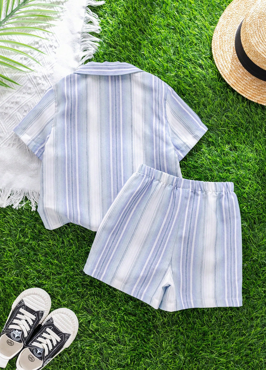 Блакитний літній костюм (сорочка, шорти) з шортами, з сорочкою SHEIN