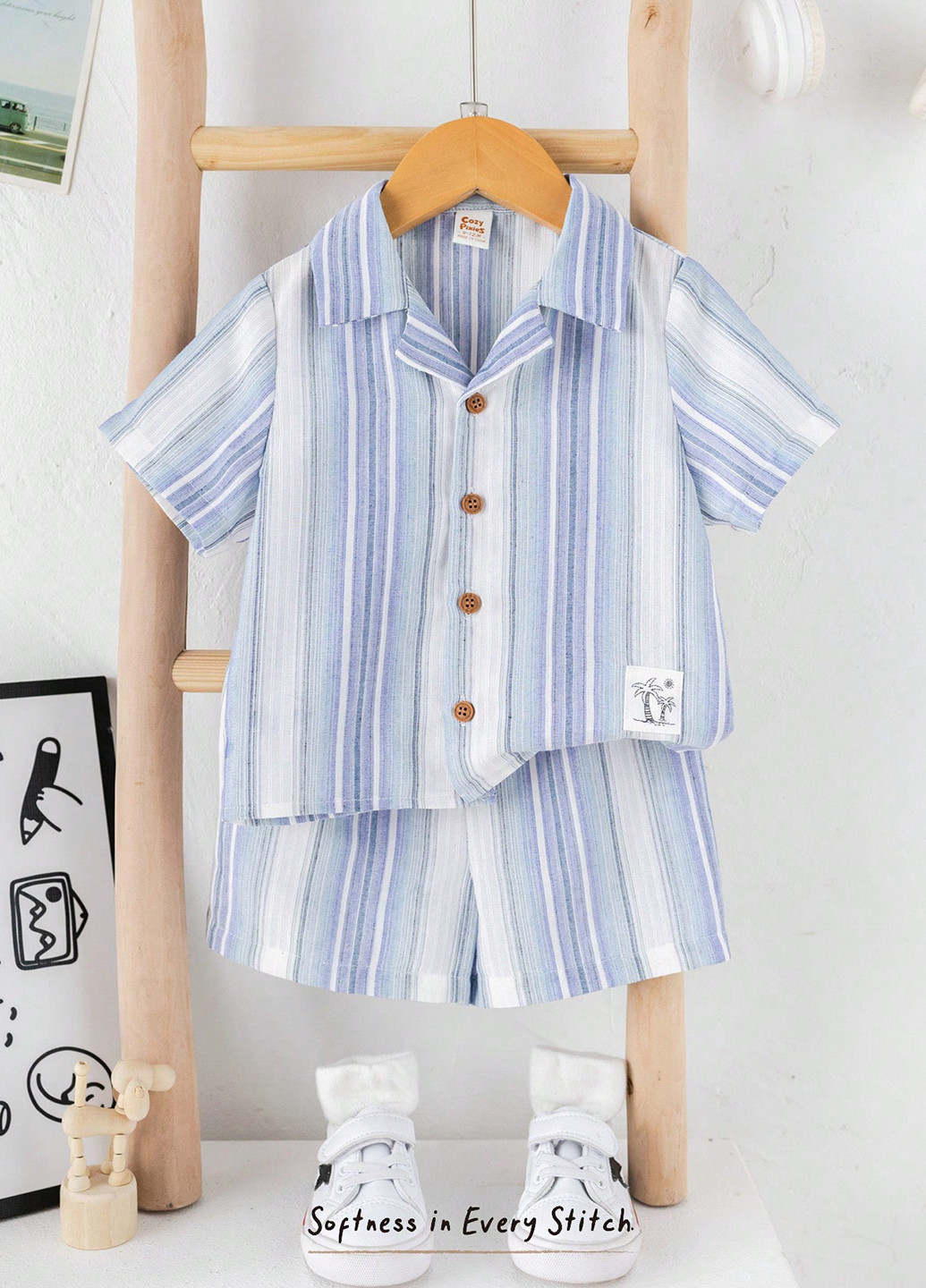 Блакитний літній костюм (сорочка, шорти) з шортами, з сорочкою SHEIN