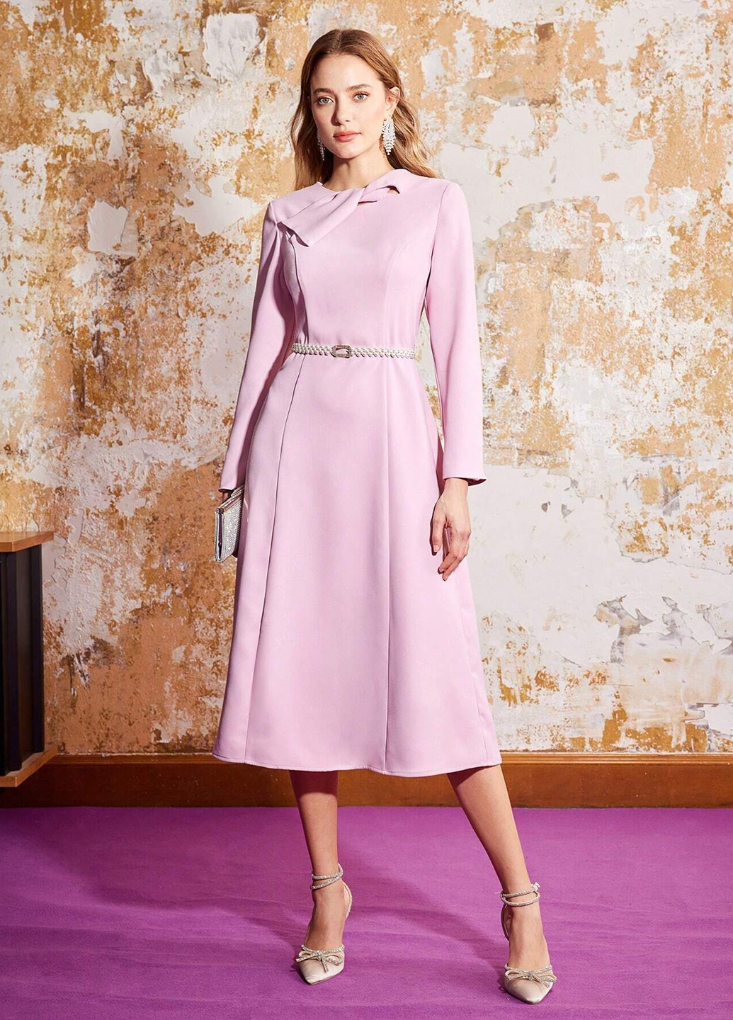 Рожева кежуал, святковий сукня Motf однотонна