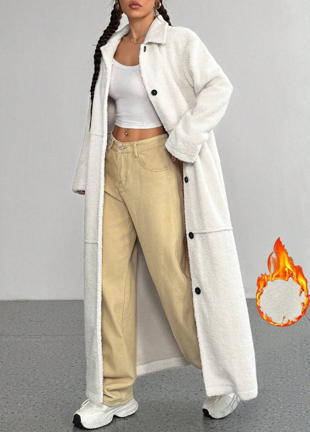 Кремовое зимнее Пальто однобортное SHEIN